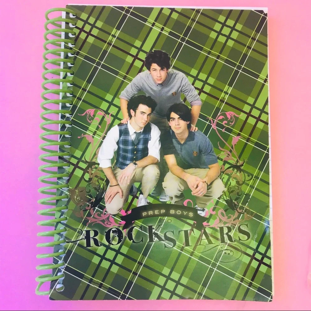 Vintage Jonas Brothers Green Plaid Spiral Notebook with extra